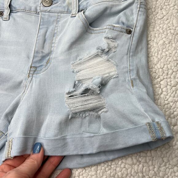 Aeropostale High Waisted Midi Light Blue Distressed Cuffed Short 8 - Picture 2 of 9